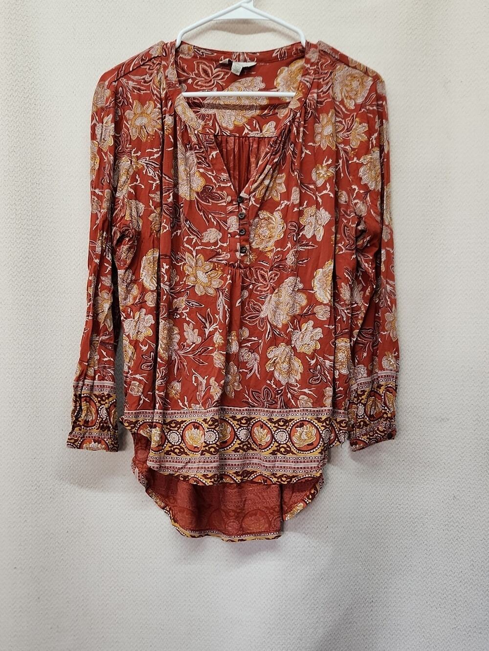 Lucky Brand Rust Floral Henley Tunic